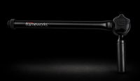 A black gimbal handlebar with a vertical handle and a mounting head, featuring the 'GATOR frameworks' logo on the side, set against a solid black background.